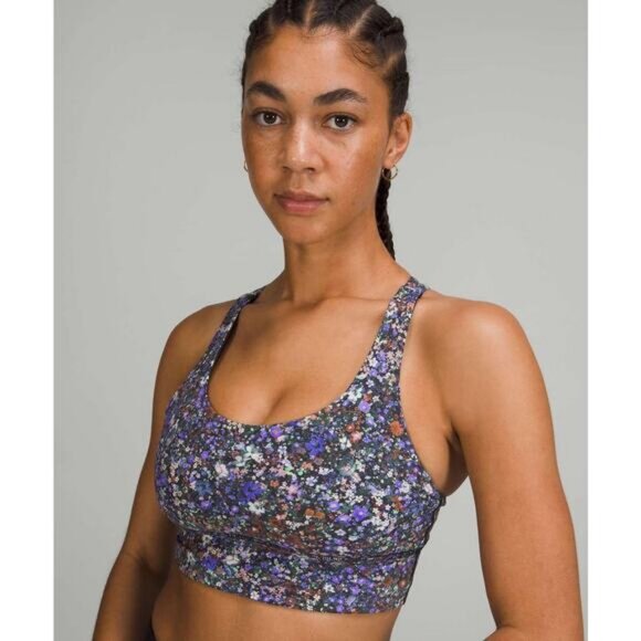 LULULEMON Energy Longline Bra Size 4 Medium Support B/C Cup Flower Burst Multi - Picture 2 of 7
